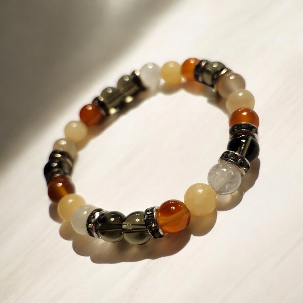 Carnelian, Yellow Jade & Hematoid Quartz Handcrafted Gemstone Bracelet